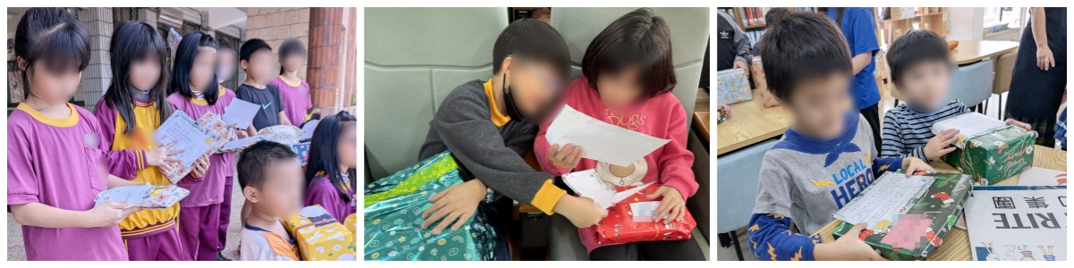 世界和平會VS特力集團 聖誕傳愛活動-孩子們開心的閱讀著聖誕卡片